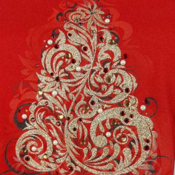 CROFT & BARROW CLASSIC TEE -RED- CHRISTMAST TREE DESIGN - SIZE XXL - Picture 3 of 9